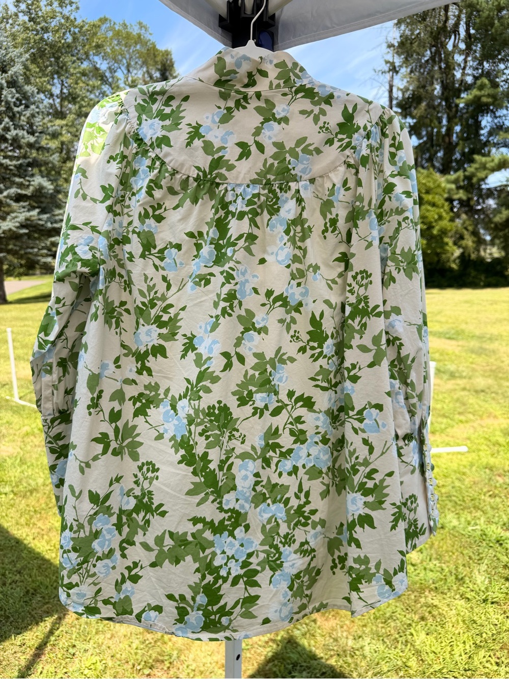 Tuckernuck Cream Button-Down Shirt with Green Leaves & Light Blue Flowers